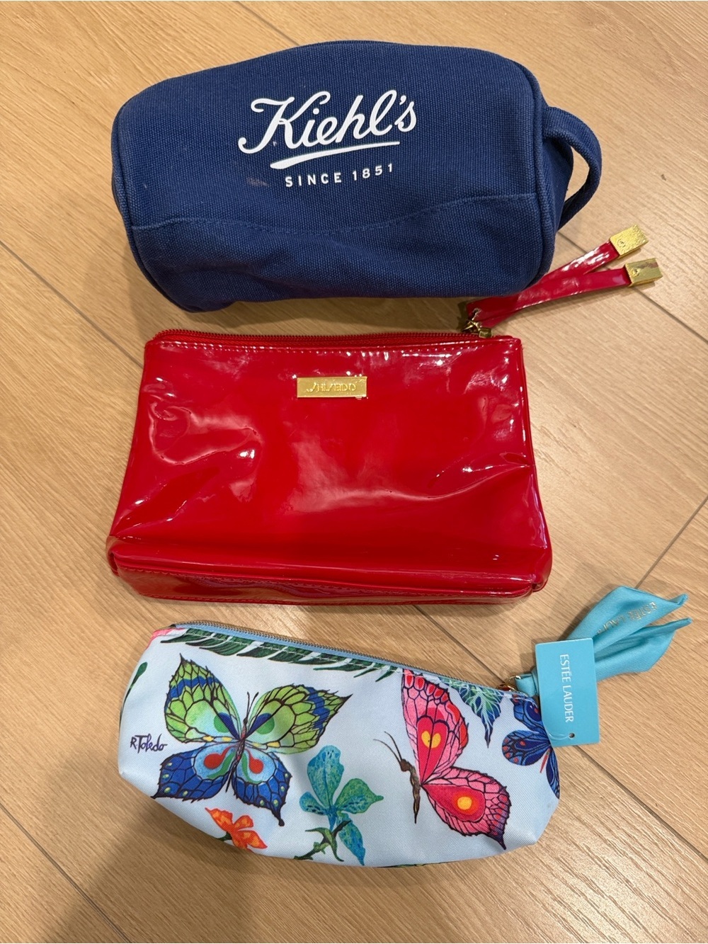 Bundle of 3 Luxury Makeup Bags Travel Toiletry Pouches Shiseido Estée Lauder